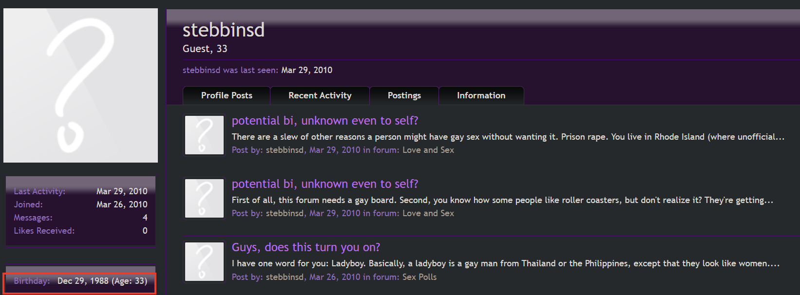Hipforums, same username, same birthdate.
